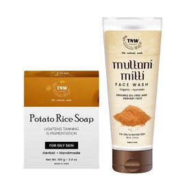 TNW-The Natural Wash Combo of Multani Mitti Face Wash & Potato Rice Handmade Soap | Face Wash For Normal To Oily Skin. 100 ML | Soap Reduces Tanning, Diminishes Dark Spots For Oily Skin -100 G