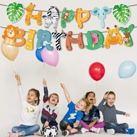 South Area - Children's Birthday Happy Birthday Banner | 1.5 m Animal Motif Decorative Garland | Colourful Party Decoration, Reusable