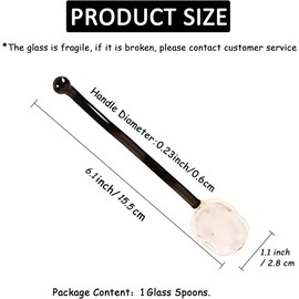 Turbokey Small Fancy Glass 6.1 Inches Teaspoons Transparent Crystal Heat Resistant Stirrers for Espresso Coffee Tea Ice Cream Dessert Cocktail Milkshake Cold Drinks Salt Sugar (Black Handle)