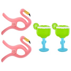 O2COOL Bocaclips - Beach Towel Clips for Beach Chairs, Patio and Pool Accessories - (Flamingo/Margarita) 4 Count