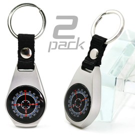 Keychain Pocket Military Magnetic Compass | 2 Pack Key Ring Compass | Waterproof/Shockproof | Mini Metal Keychain Compass | Survival Gear Compass for Kids Hiking, Camping, Motoring, Outdoor Activities