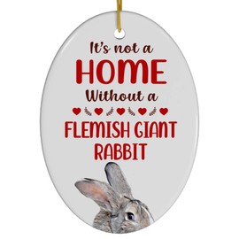 Grey Fawn Flemish Giant Rabbit Christmas Ornament 2024 - Its Not A Home Without You - White Oval Ceramic Holiday Tree Decoration Gifts for Rabbit Lovers
