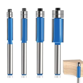 Router Bits 1/4 Shank – 4 Pcs Flush Trim Router Bit Set, Cutting Diameter 1/4", 5/16", 3/8", 1/2", Professional Woodworking Milling Cutter Tools with Double Bearing for Smooth & Precise Cuts