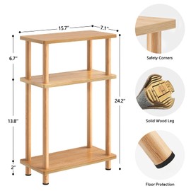 Apicizon Small Narrow Side Table, 3-Tier Skinny End Table for Small Spaces, Slim Nightstand with Storage Shelf, Bedside Table for Living Room, Bedroom, Natural