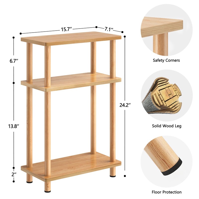 Apicizon Small Narrow Side Table, 3-Tier Skinny End Table for