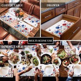 4th of July Placemats Red Blue Flowers Butterfly Place Mats for Dining Table Patriotic American Flag Independence Day Washable Table Mats for Kitchen Dining Decorations Set of 6