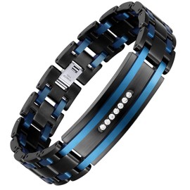 Zillaly ZIALLALY Men's Link Bracelet Two Tone Diamond Hip Hop Jewelry Gift Ladies Lady Birthday Christmas Jewelry Gift Husband Boyfriend Son (Blue black)