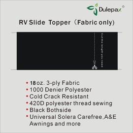 Dulepax-RV Slide Out Awning Fabric Replacement-(46" x 170", Black- Fabric only)-Universal Slide-Topper Replacement for 5th Wheel RVs, Travel Trailers and Motorhomes