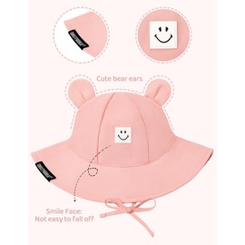 Durio SmileyWorld Baby Sun Hats 12-18 Months with Bear Ear, UPF 50+ Sun Protection Toddler Bucket Hat, Wide Brim Smile Face Sun Hat for Toddler Boys Girls, Baby Summer Hat 0 Pink 12-24 Months