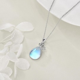 CRMAD Moonstone Necklace for Women Sterling Silver Dragonfly Moonstone Necklace Pendant Dragonfly Jewelry Gift for Women (moonstone)