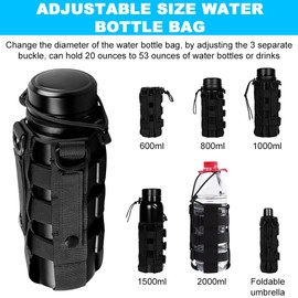 Lvjkes Bottle Holder Backpack, Bottle Holder Belt, Nylon Material with Drawstring, Adjustable, for Camping, Travel, Mountaineering (Black)