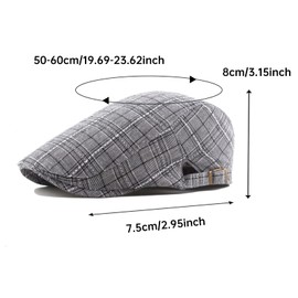 YAMEIZE Vintage Flat Cap Grid for - Men Women Duckbill British Style Newsboy Cotton Beret Hat Men Retro Winter Driving Outdoor Light Grey