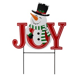 Morning View Christmas Snowman Joy Yard Stakes Sign Metal Joy Garden Stake Decorations Outdoor Lawn Ornaments Xmas Yard Stake Holiday Winter Wall Decor for Patio Pathway Outside Red 25.2 Inches Tall
