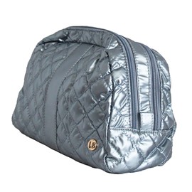 lemonbella Medium Jennifer Cosmetic Bag Nylon Quilted Travel Makeup Pouch - Shiny & Stylish Toiletry Organizer for Women, FROSTED SKY