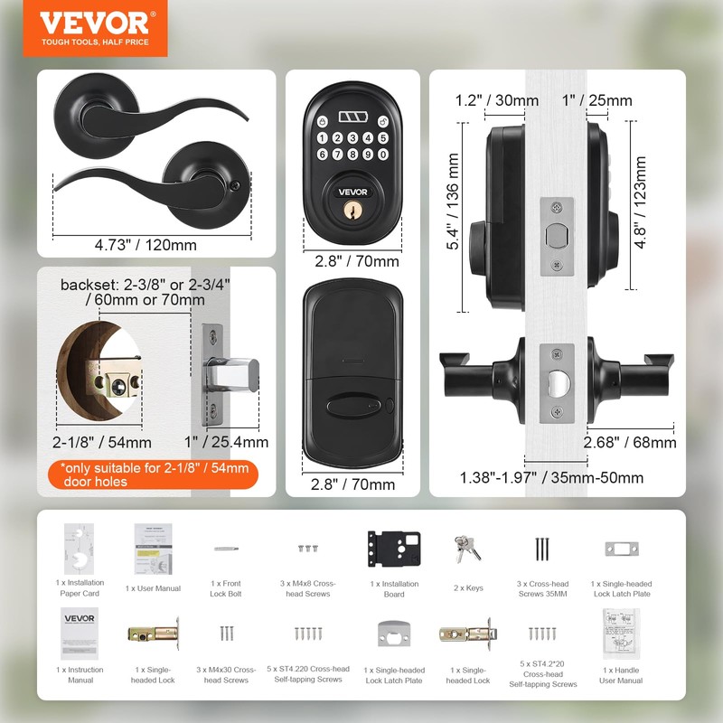 VEVOR Keyless Entry Door Lock with Handle, Electronic Keypad Entry