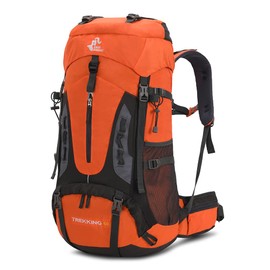Bseash 60L Waterproof Hiking Camping Backpack with Rain Cover, Lightweight Outdoor Sport Travel Daypack for Climbing Touring (Orange)