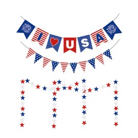 Election Party Decorations Banner Set, Red White Blue Star String Patriotic Decoration Streamers Garland for Independence Memorial Election Day Fourth of July Party Supplies