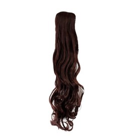 Hairpiece PONYTAIL (comb & ribbon wrap-around system) extension pigtail very long (24 inches) slightly CURLED wavy DRAK REDBROWN red reddish brown mahogany YZF-1094HT-33