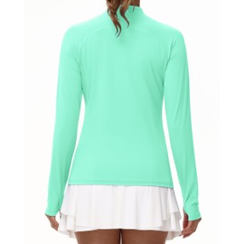 isnowood Women's 1/4 Zip Long Sleeve Rash Guard, UPF 50+ UV Sun Protection Shirts, Quick Dry Workout Hiking Athletic Tops Mint Green