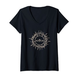 Womens Crown Of Thorns Jesus Christ Christian Catholic Prayer Gift V-Neck T-Shirt