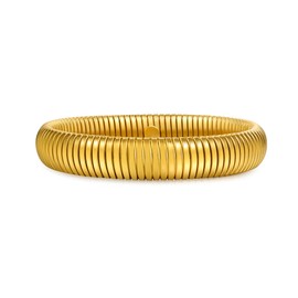 RINTOLER 12mm Gold Bangles for Women - 18K Gold Plated Stainless Steel Chunky Stretch Bracelets Stackable Flexible Wide Wristband Snake Link Chain Bracelets Set. (12mm-Gold Bangle)