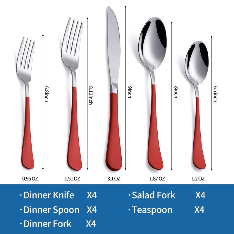 Onlycooker Red Silverware Set 20 Piece 18/0 Stainless Steel Flatware