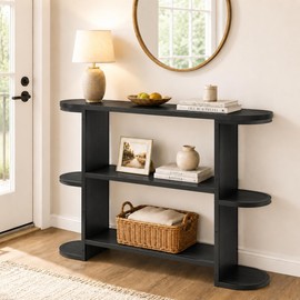 Gewudraw 39” Console Table with Storage, 3 Tier Entryway Table with Round Corners, Industrial Narrow Sofa Table Behind Couch for Living Room, Hallway, Entryway,Black