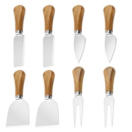 8 Pcs Cheese Knife Set, Cute Cheese Knives for Charcuterie Board, Stainless Steel Cheese Cutter with Wooden Handles, Dishwasher Safe, Hostess Gift Mother's Day, Weddings & Housewarming Parties
