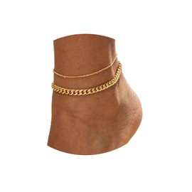 Figaro Chain Anklet for Women, Classic Waterproof Ankle Bracelet, Adjustable Dainty Foot Jewelry, Gold-Colored Stainless Steel