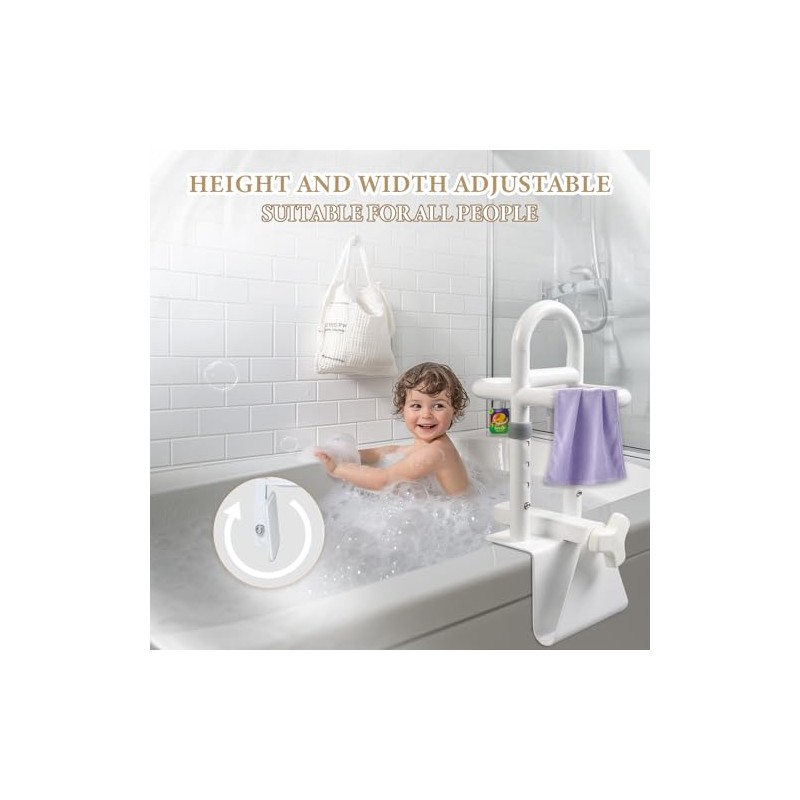 Bathtub Grab Rails, Adjustable Width 9-17cm and 4 Heights,150kg Load