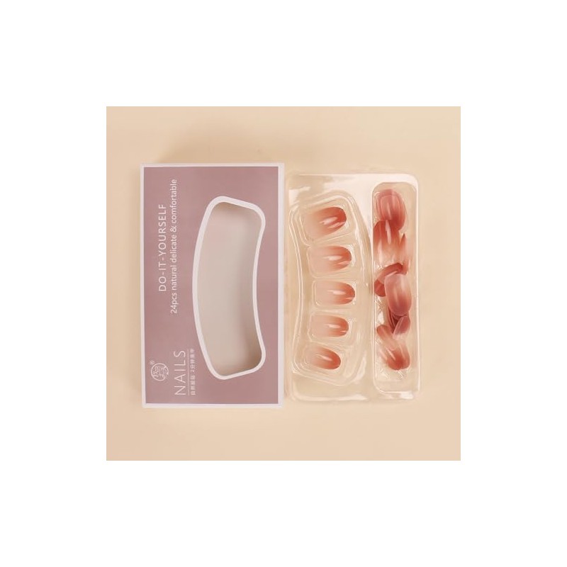Nail Tip, Short, Round, 24 Pieces, False Nail, Gradient, Pink,