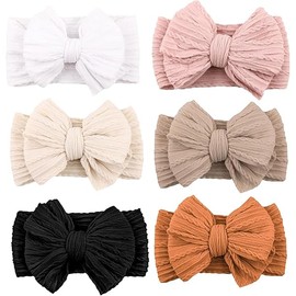 Niceye Handmade Baby Headbands Soft Stretchy Nylon Hair Bands with Bows for Newborn Infant Baby Toddler Girls- Pack of 6