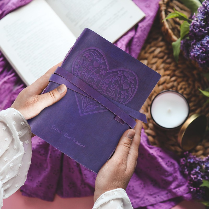 Sovereign-Gear Leather Journal for Women, Handmade Purple Heart Bound Journal