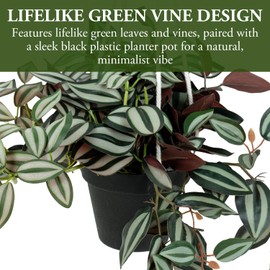 MyGift Artificial Ruscus Leaf Hanging Plant, Fake Green Leaves Vine Foliage in Simple Black Plastic Planter Pot