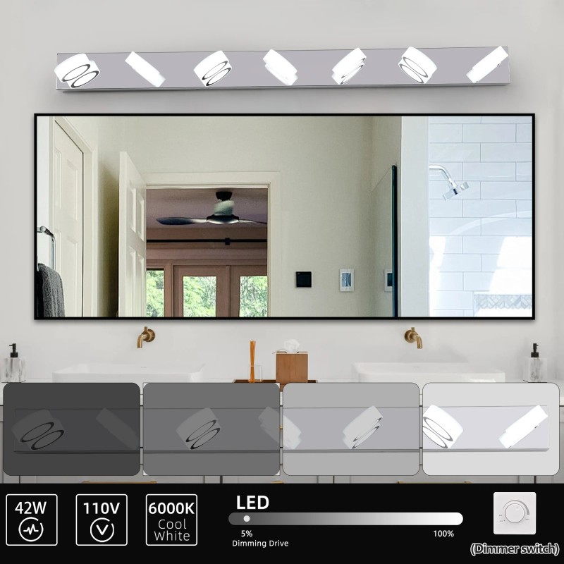 52" Modern 7 Light LED Vanity Light Fixture,Chrome Finish with