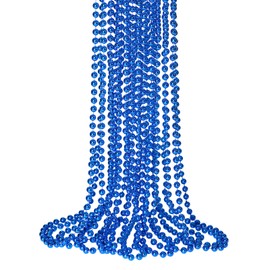 12Pcs Silver Mardi Gras Beads, 33" Silver Beads Necklaces, Christmas Beads Necklaces, Metallic Patriotic Beads Necklaces, Parade Throws Accessories for Christmas Independence Day New Year Party Favors
