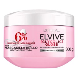 L'Oréal Paris Mascarilla Capilar Elvive Glycolic Gloss con Ácido Glicólico Dale 3x más brillo a tu cabello, resiste hasta 6 lavadas