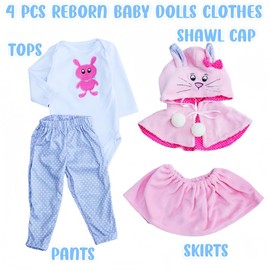Reborn Baby Dolls Clothes for 19-24 Inch Newborn Baby Doll Girl, Baby Doll Clothes Outfit Accessories fit 19-24 Inch Reborn Baby Doll Girl【Cute Rabbit Pattern 4pcs Set 】