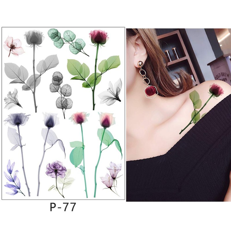 X-Ray Flower Tattoos Flower Tattoos Temporary Tattoos 5 Sheets Set