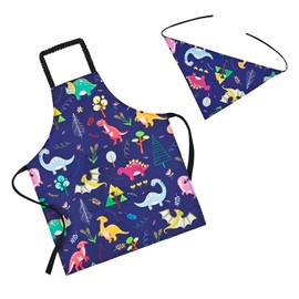 Athbavib Kids Apron Comic Dinosaur Style Children's Apron Adjustable Bib Fits 120-140cm Waterproof Cotton Boys Girls Kindergarten Elementary School Easy to Clean Kitchen Helper Home Economics Cooking