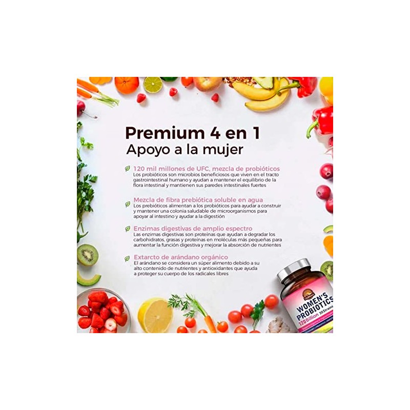 Blanca Probióticos Mujer Vitalitown Prebióticos Enzimas Digestivas Arándanos Vegano Omg