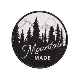 Mountain Made Black and White Sunrise Scene Embroidered Premium Patch DIY Iron-on/Sew-on Decorative Badge Emblem Vacation Souvenir Travel Gear Clothes Appliques Adventure Hiking Camping Nature Series