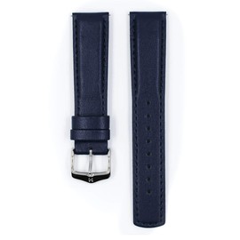 Hirsch Runner Leather Watch Strap - Blue - L - 24mm / 22mm - Shiny Silver Buckle - Water Resistant Calf Leather Band