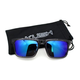 Premium Kush Polarized Rectangle Sport Horn Rim Sunglasses Slate Teal Mirror