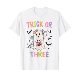 Trick or Three Cute Ghost Groovy 3rd Birthday Girls Kids T-Shirt