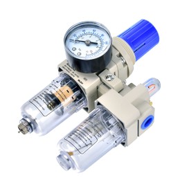 BLCH - Separador de agua de compresor de aire NPT de 1/4 pulgadas, regulador de presión de aire, regulador de filtro de aire comprimido, lubricador, combinado AC2010-02, medidor de tazón de polietileno de drenaje manual, 0-160 PSI 5μm, latón