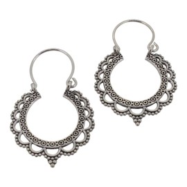 Touch Jewellery 925 Sterling Silver Oxidized Ethnic Hoop Drop Earrings