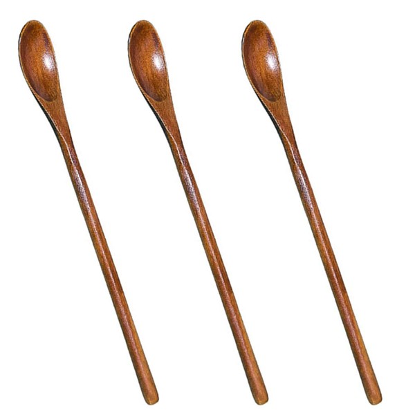 Mirrwin Wooden Spoon Long Handle Coffee Spoon Honey Spoon Wooden Long Handle Spoon Handmade Wooden Spoon Environmentally Friendly Wooden Spoon Tools for Coffee Milk Tea Desserts and Soups Pack of 3