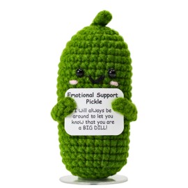 The trend collection Emotional Support Pickle with Stand. Positive Pickle Gift for Women, Friends, Family, Co Workers. Birthday and Christmas Great Stocking Stuffer.