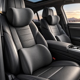 Car Memory Foam Neck & Lumbar Support Cushions for Driving – Contoured Comfort with Breathable Fabric for Daily Commutes and Road Trips